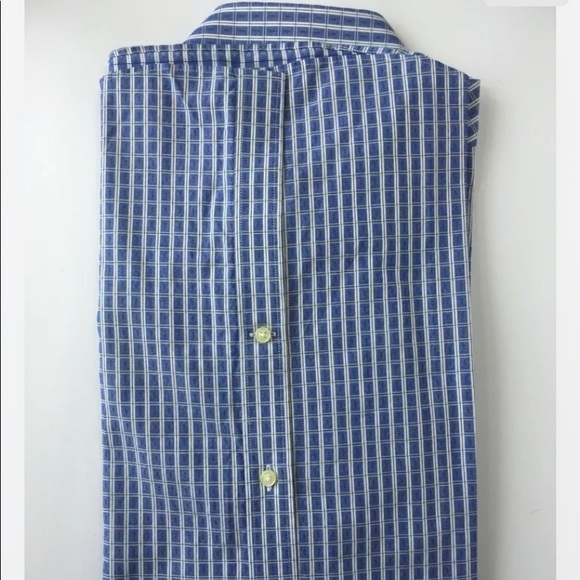 Nieman Marcus Men Long Sleeve Dress Shirt Blue White Check Medium Cotton - Picture 3 of 10